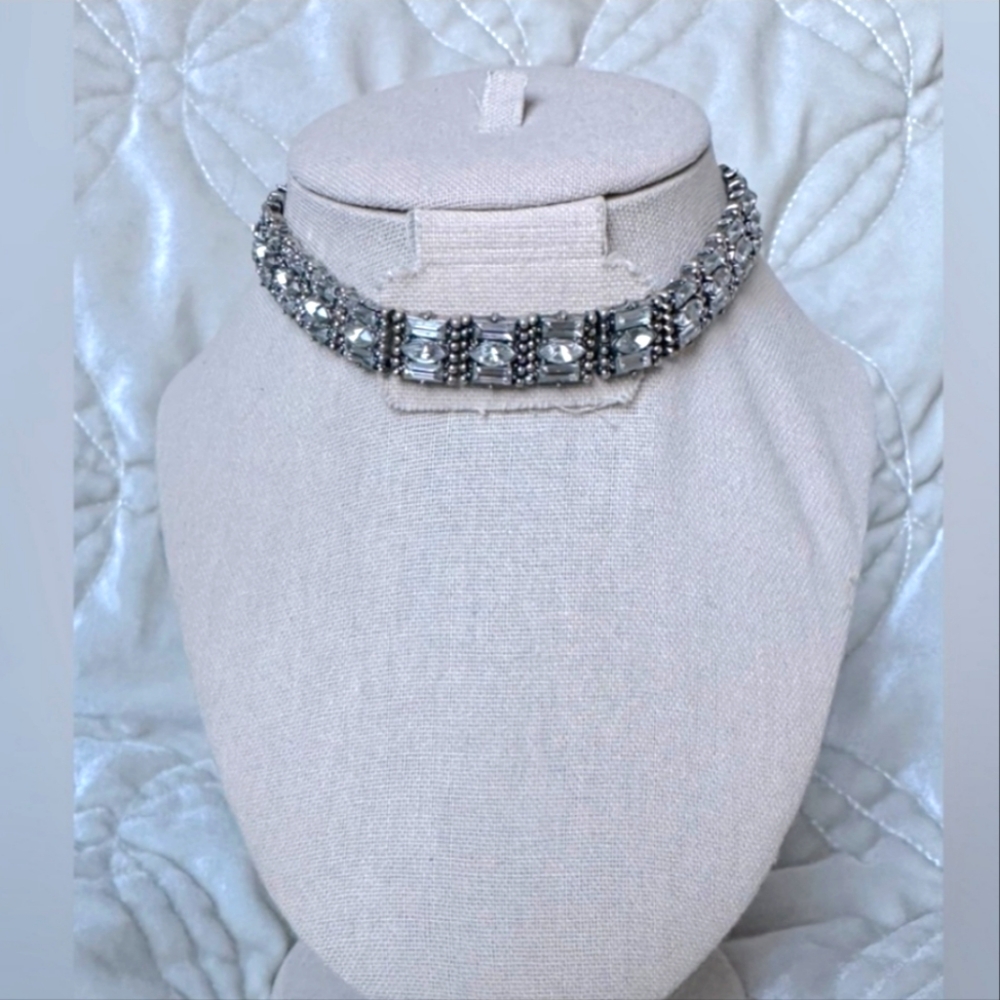 BaubleBar choker rhinestone necklace silver toned chain. NWT